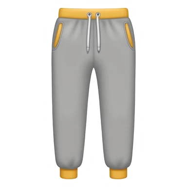 A realistic simple grey sweatpants icon, no person, isolated on transparent background, flat emoji style sticker