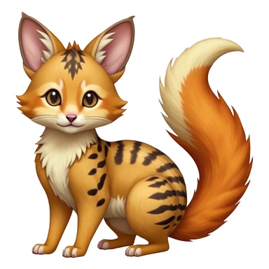 Hyper realistic furry fiery flammable beautiful elegant pretty precious cute  Fakémon-Pokémon-opossum-feline-serval-caracal-chinchilla-Furret-Minccino-hybrid-creature with a big fluffy bushy tail (full body) sticker