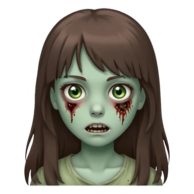 zombie girl with gray-green eyes and long brown hair with bangs sticker