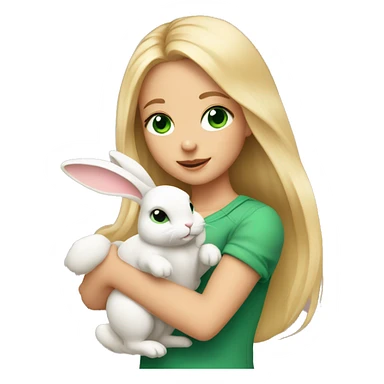 Girl with long blonde hair and green eyes holding a cute bunny in her arms sticker