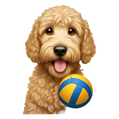 Golden doodle with a volleyball sticker