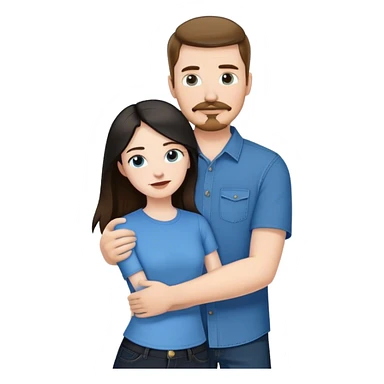 tall white guy with brown hair goatee mustache wearing blue shirt and black jeans hugging a shorter white girl with long black hair with blue jeans and white shirt sticker