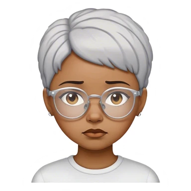 Light skinned Black girl with white glasses short natural gray haircut sad sticker