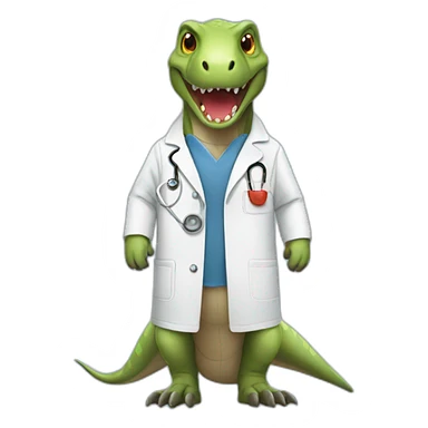 Trex wearing a lab coat sticker