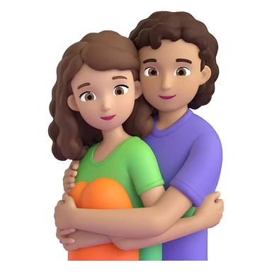girl with long light brown hair and pale skin hugging a boy with short black curly hair and tanned skin sticker