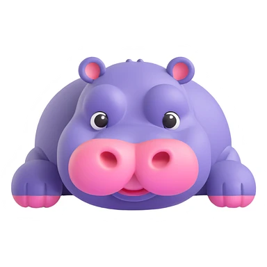 3D emoji style hippo, full body, lying down, simple and cute, round features, expressive eyes sticker