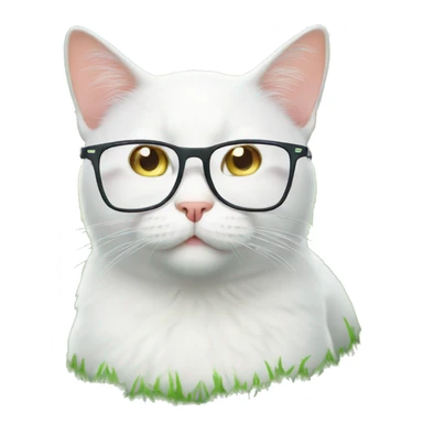 white cat with glasses on the grass sticker
