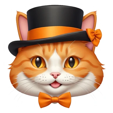 playful orange cat in a top hat and bow tie, winking sticker