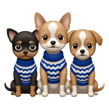 3 cagnolini seduti  in bianco e nero con vestitini in maglia sticker