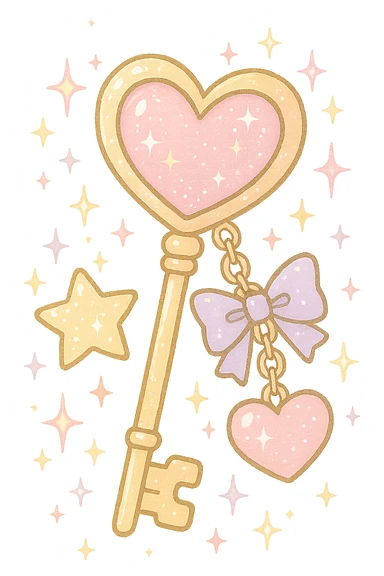girly sparkling charm key, pastel colors, no background sticker