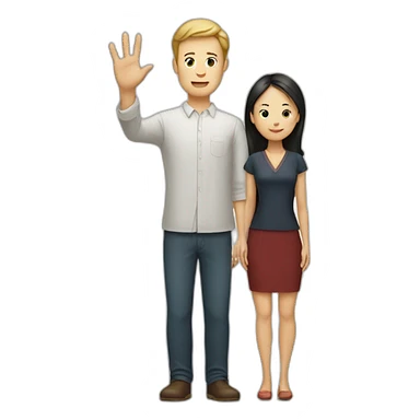 White man putting hand up to Chinese woman sticker