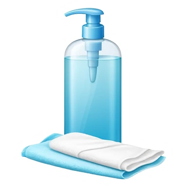 big (1L) bottle of shampoo, disposable gloves and cotton pads (for makeup) are standing on a table sticker