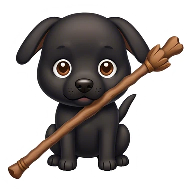 Black Dog holding stick sticker