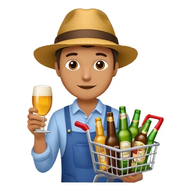 man with a shopping cart full of beers and wines sticker