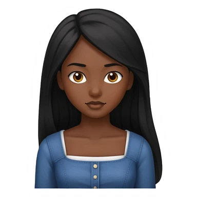 A dark skin girl with long black hair swept to the front and a square neckline shirt and brown eyes sticker