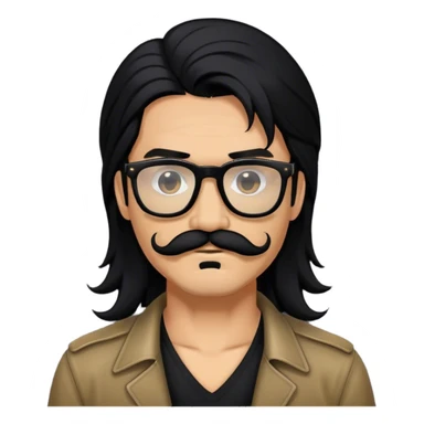 edgy man with long hair and a mustache tan black glasses sticker
