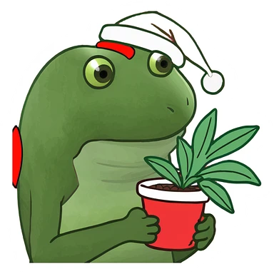 A frog holding a Christmas cactus  sticker