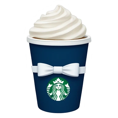 Navy blue Starbucks cup with a white bow around it  sticker