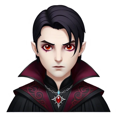 Cinematic Realistic WoW Vampire Mage Portrait, depicted with dark and mysterious elegance, wearing a flowing black robe intricately adorned with arcane silver filigree and esoteric runes. His pallid, almost ethereal skin contrasts with deep crimson, mesmerizing eyes, while his dark, slick hair falls in sleek strands. Rendered with lifelike texture and moody, dramatic lighting, high shine, noble and formidable, capturing the essence of a legendary vampire mage of Azeroth. sticker