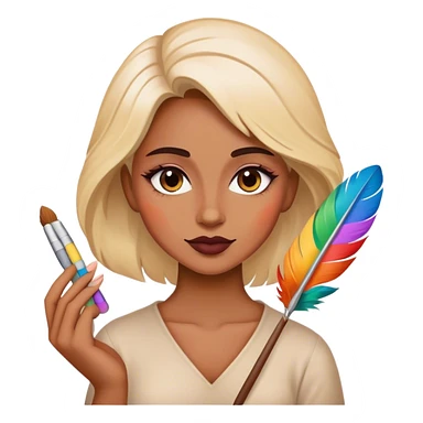 mujer artista con una pluma y una plaeta de colores  sticker