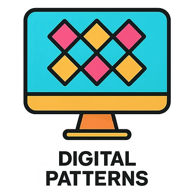 Flat design icon for 'Digital Patterns' depicting a screen with a pattern outline, maintaining a modern and clean look sticker