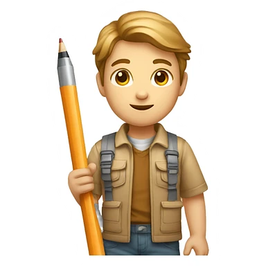 A kid architect in architect clothes drawing a building and light brown shin sticker