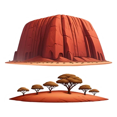 Cinematic Realistic Uluru Landmark Emoji, showcasing the massive, red monolith rising from the desert rendered with rich textures and warm, dramatic lighting. sticker