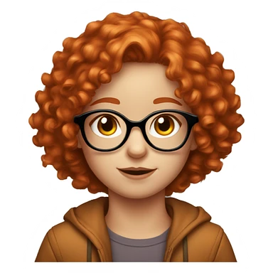 make emoji of cute redhead curly fair skinned girl with freckles wearing glasses looking like a fox sticker