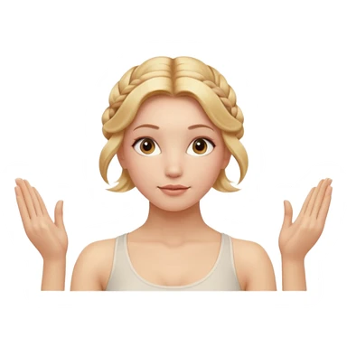 Cinematic Realistic Yoga Girl Portrait, depicted with lifelike skin texture, subtle rosy undertones, and soft natural lighting that enhances the gentle contours of her face. Her intricately detailed golden blonde hair is elegantly styled in an updo, sticker