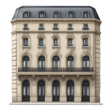 “Haussmannian building with ornate stone facade, wrought-iron balconies, tall arched windows, and mansard roof in classic Parisian style” sticker