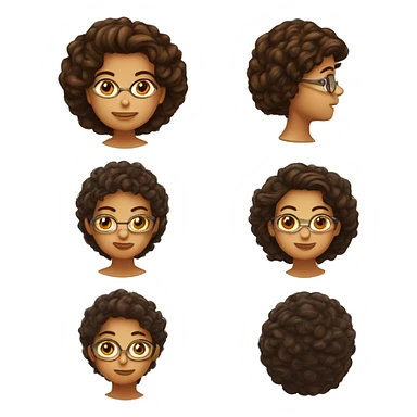 Mulher de pele clara, cabelos volumosos curtos cacheados de cor castanho avermelhado, olhos cor de mel, usando óculos de cor dourado  sticker