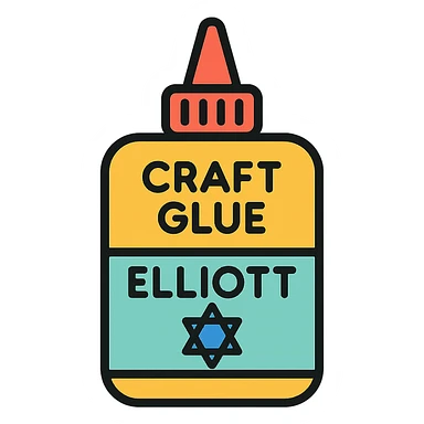 crazy glue bottle labeled 'Elliott' with a Star of David, clean color-outlined icon style sticker