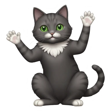full body gorgeous solid dark grey cat with green eyes, white paws and white whiskers reaching for something sticker