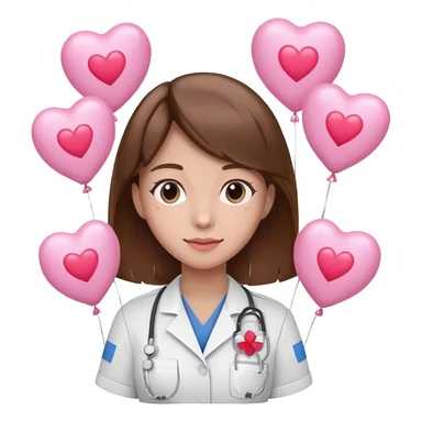 Brown hair Nurse with pink heart and flowers surround her in a random pattern sticker