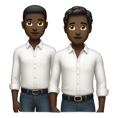 two boys in white shirts with black skin sticker