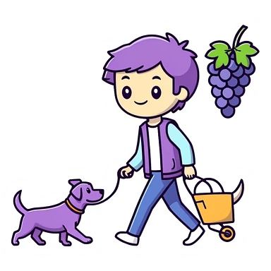 Grape walking a dog sticker