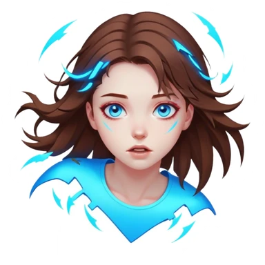 Neon cyberpunk style 
girl with brown hair and blue eyes 
falls sticker