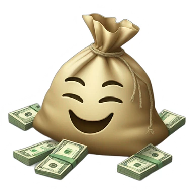 money bag with a lot of dollars stacked in the floor around it sticker