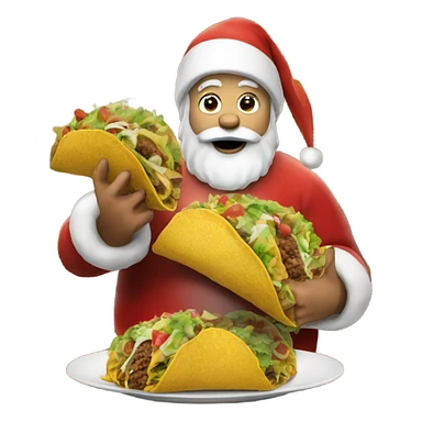 Santa Claus eating a taco with a Christmas tree sticker