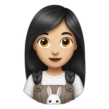 a girl with dark hair and a rabbit sticker