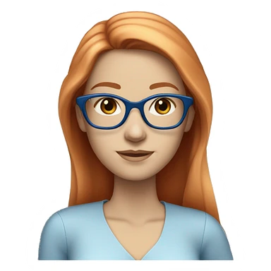 White-girl-with-long-hair-red-head-eyes-blue-wearing-glasses-blouse-formal-blue sticker