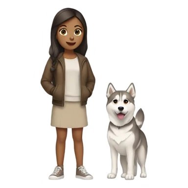 A brunette girl next to a beige  Husky sticker