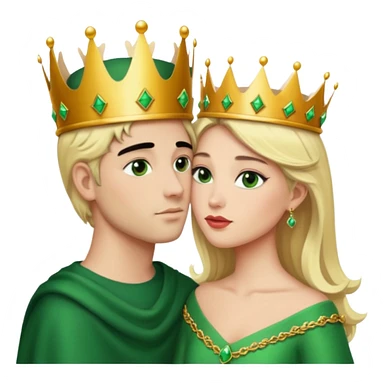 Blonde Queen with crown Green eyes  whole body Kissing man black Hair sticker