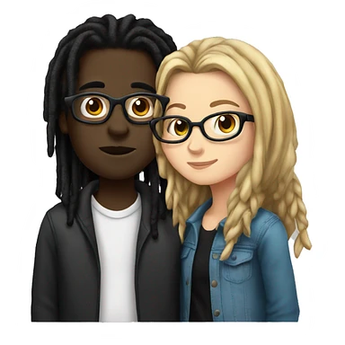 a white girl wearing glasses kissing a black boy with dreads sticker