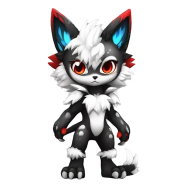 Anthro-Edgy-Cool-Dark-Black-White-Red-Contrast-Colors-Fantasy-Fur-Sona-Chibi-Shiny-Fakémon-Hybrid full body sticker