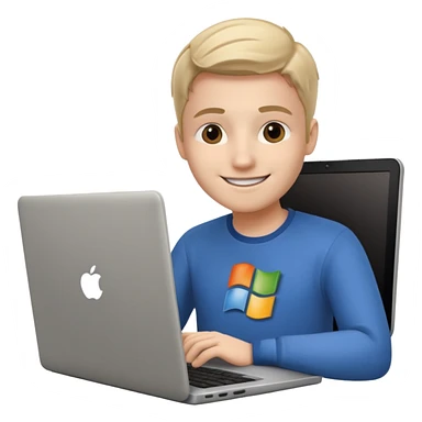 a programmer happy with a microsoft logo showing on the laptop screen sticker