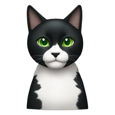 A black cat with green eyes with a white mustache and white spots in full height sticker