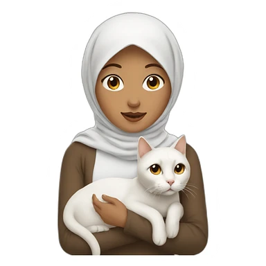 woman in brown hijab and her white cat sticker