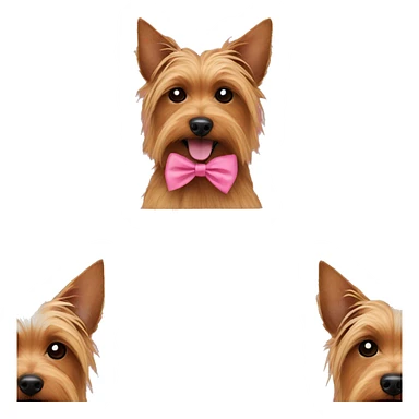 Australian terrier dog that is brown wearing a pink bow around neck sticker