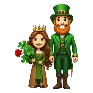 A little leprechaun, giving red roses and clovers, to a very tall brown haired queen sticker